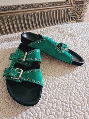 ISABEL MARANT Lennyo Buckle Up Slide Sandals Green Women's EU 37  US 7 Org $580